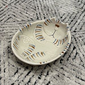 RARE Fitz and Floyd Cat Nap Trinket Dish Bowl 1977 Glaze Ceramic Fat Cat Vintage